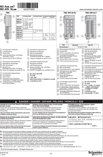 schneider施耐德TM2 A....T _ TM2 ARI 8L.. Analog I_O Modules_ Instruction Sheet